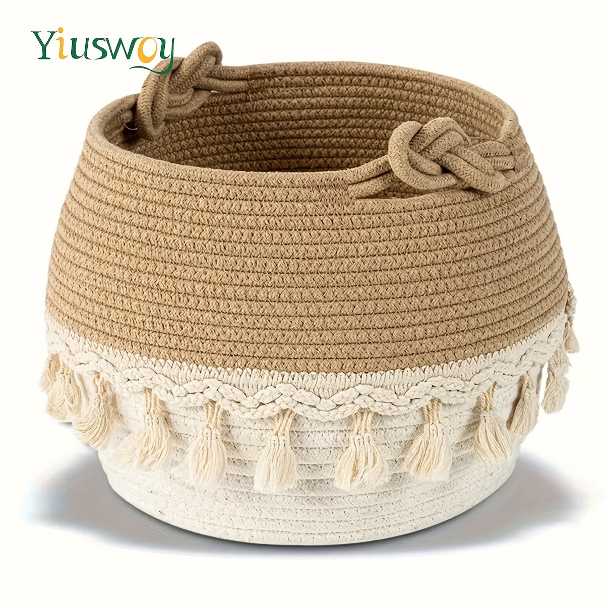 

Yiuswoy Boho Tassel Storage Basket - Polyester Woven Shelf Organizer With Handles, Stackable Round Basket For Toys, Clothes, Blankets, Decorative Plant Holder For Bedroom, Living Room, Bathroom