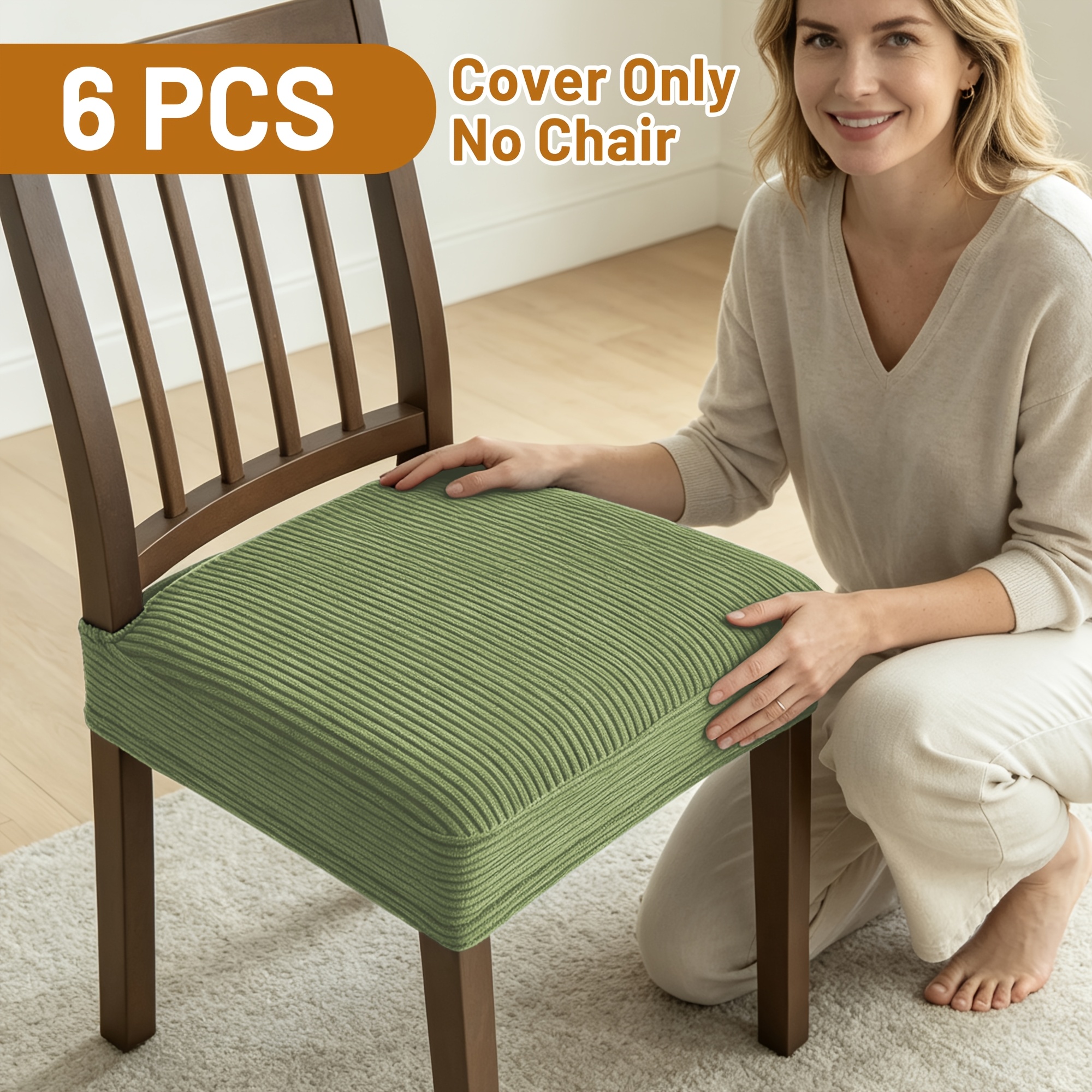 TEMU 4pcs/6pcs Stretch Chair Covers Suitable For Dining Room, Slipcovers With Striped Floral Cushion Covers, -piece Stretchable Furniture Protectors