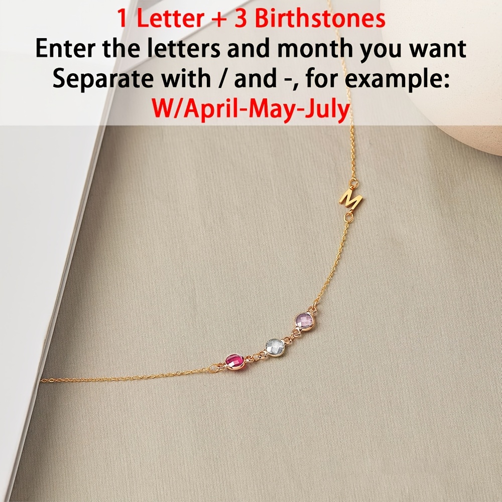 TEMU Customized Stainless Steel Necklace For Women - Personalized Letter & Birthstone Pendant, Adjustable Elegant Minimalist Jewelry Gift For Mom,