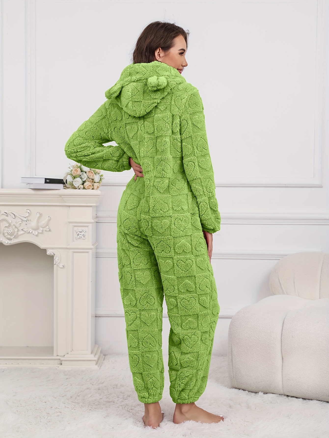 womens plush fleece hooded jumpsuit cozy length zip - Temu Netherlands