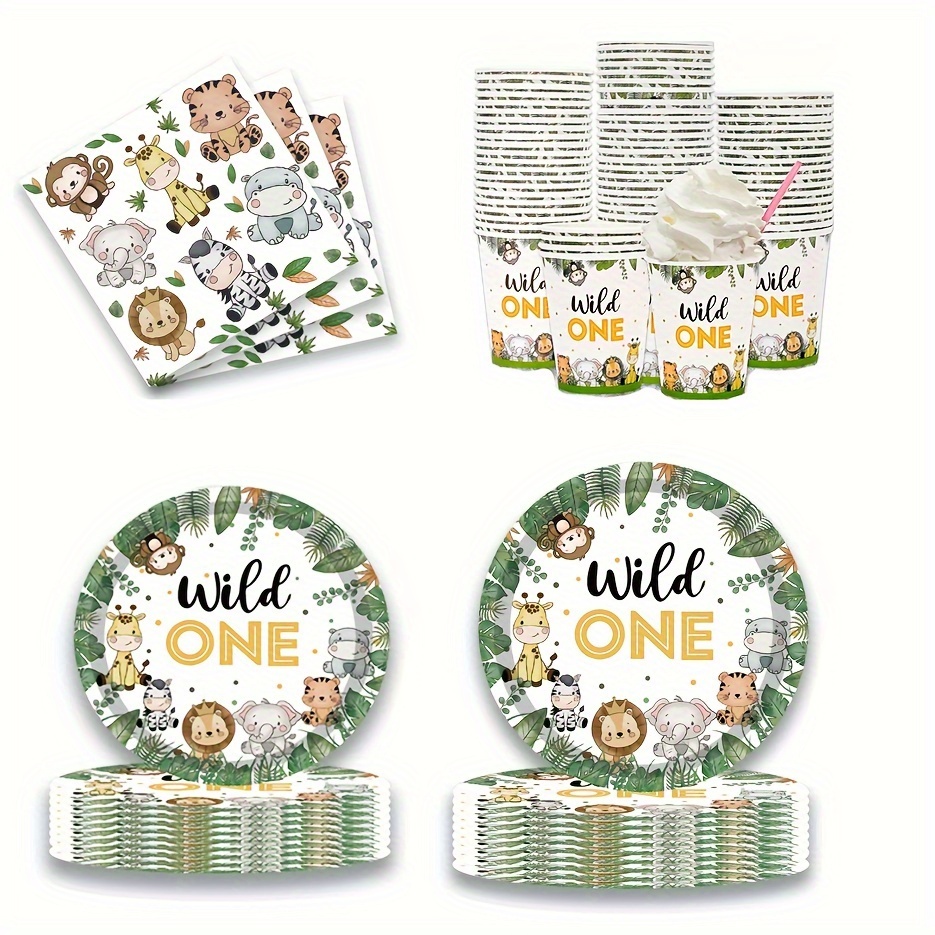 

68pcs,wild 1 Birthday Decorations,1st Birthday Decorations,jungle Theme Party Supplies Tableware Includes Paper Plates Cups And Napkins,animal Jungle Birthday Decorations Dinnerware Set