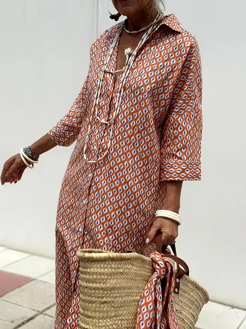 bohemian style dress relaxed fit boho maxi dress elegant lace up maxi dress with turn collar a line for women