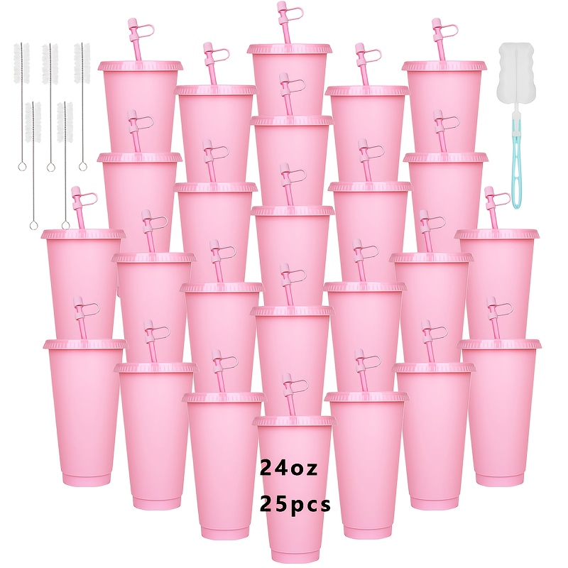 TEMU 25-pack 24oz Party Cups With Lids, Straws & Dust Covers, Reusable Large Plastic Tumblers For Party Drinkware, Spring Camping, Bulk Set Includes