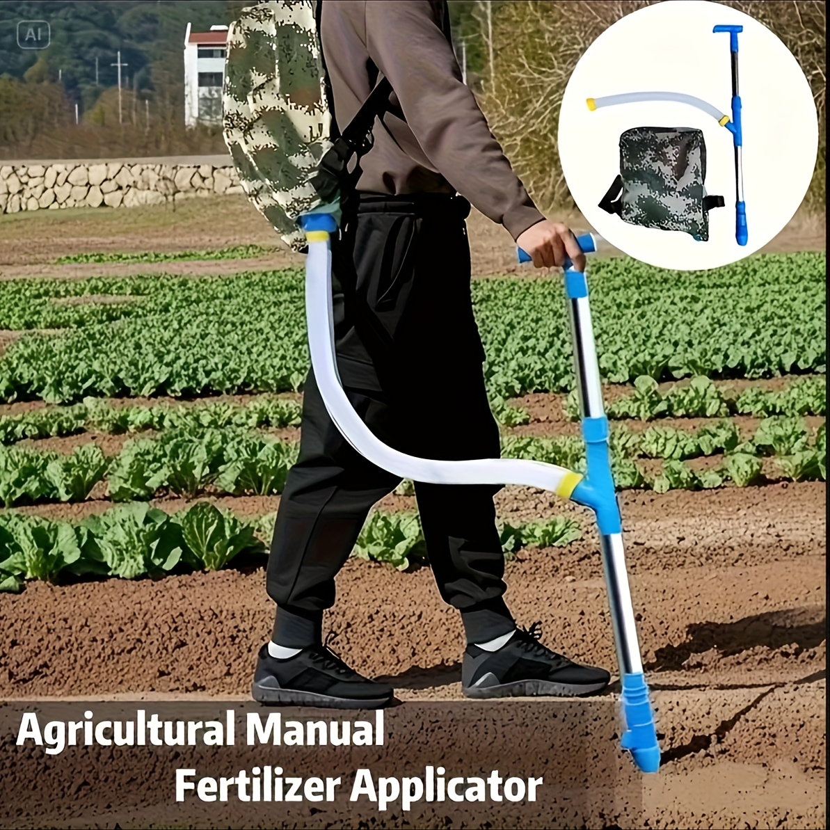 TEMU 1-pack Backpack Fertilizer Spreader With Backpack - Heavy-duty Stainless Steel Construction, Adjustable Spreader Nozzle For Precise Lawn, Farm,