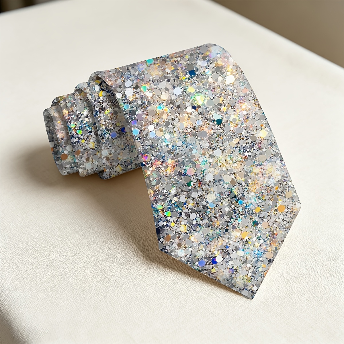 TEMU 1pc Men's Tie With A Silvery Base And Multicolored Sequins, Shimmering With A Sparkling Texture. A Stylish Accessory For Weddings, Parties, And