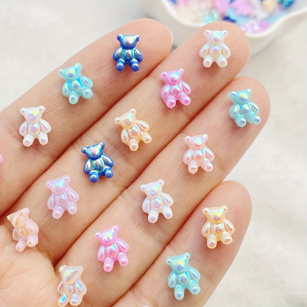 TEMU 50 pz Ciondoli a Forma di Orsetto con Strass in Resina AB 7x8mm - Iridescenti Adatti per Nail Art Fai da Te, Creazione di Gioielli, Decorazioni