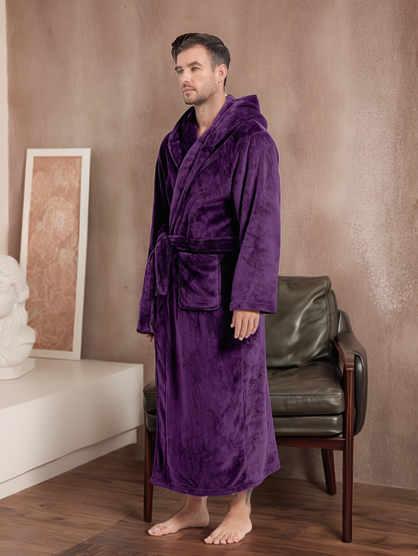 Accappatoio unisex lungo con chiusura lampo e cappuccio, invernale, caldo, da donna, con cappuccio, a maniche lunghe, con cappuccio, 0B-blu, XL