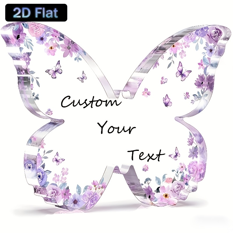 TEMU Plaque personnalisée 2D plate en acrylique avec papillon violet, motif floral, convient pour la décoration murale, le porche, , la villa, les