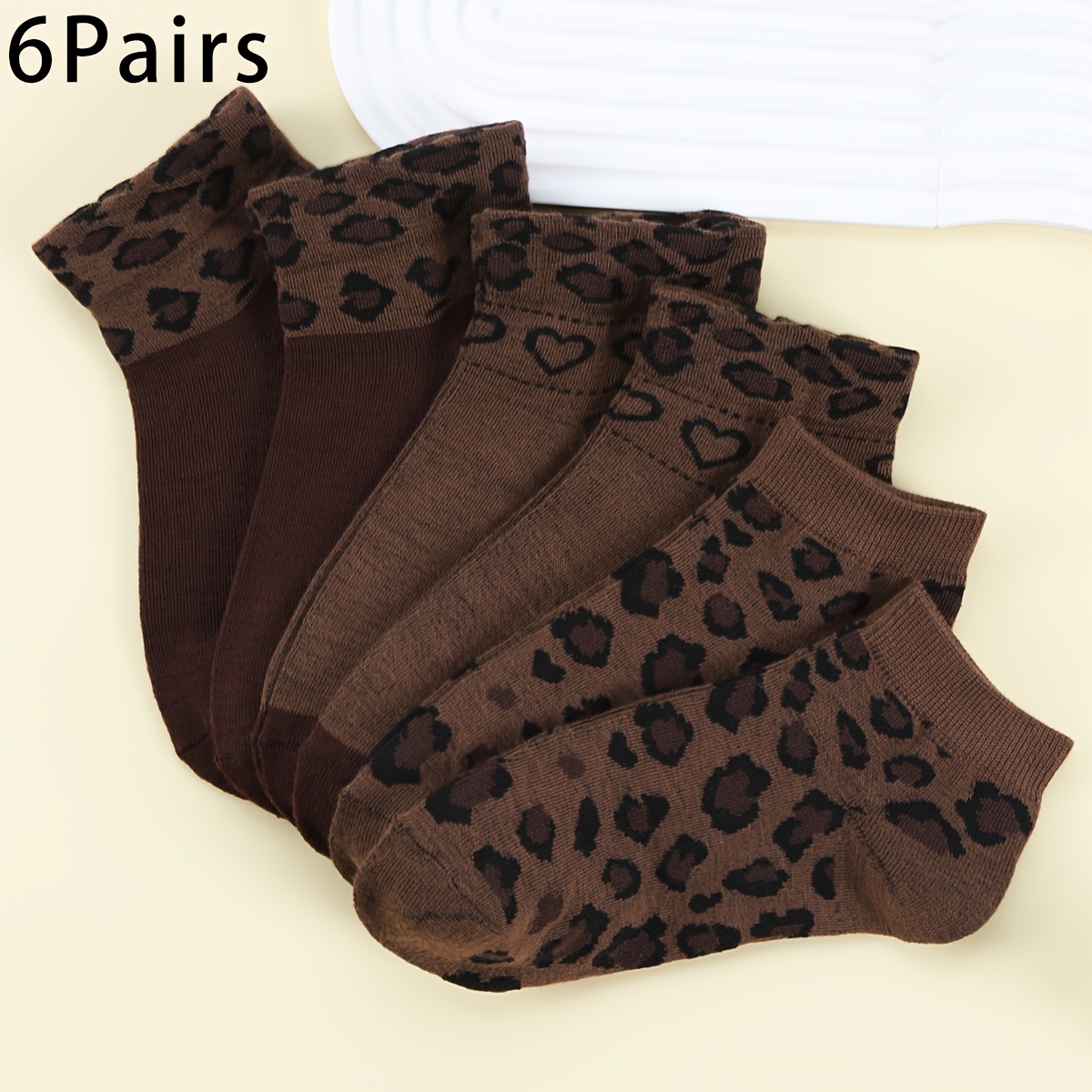 TEMU 3/6 Pairs Women's Leopard Print Heart-shaped Ankle Socks, Soft And Breathable Short Socks, Y2k Style Printed Socks, Suitable For Casual Daily