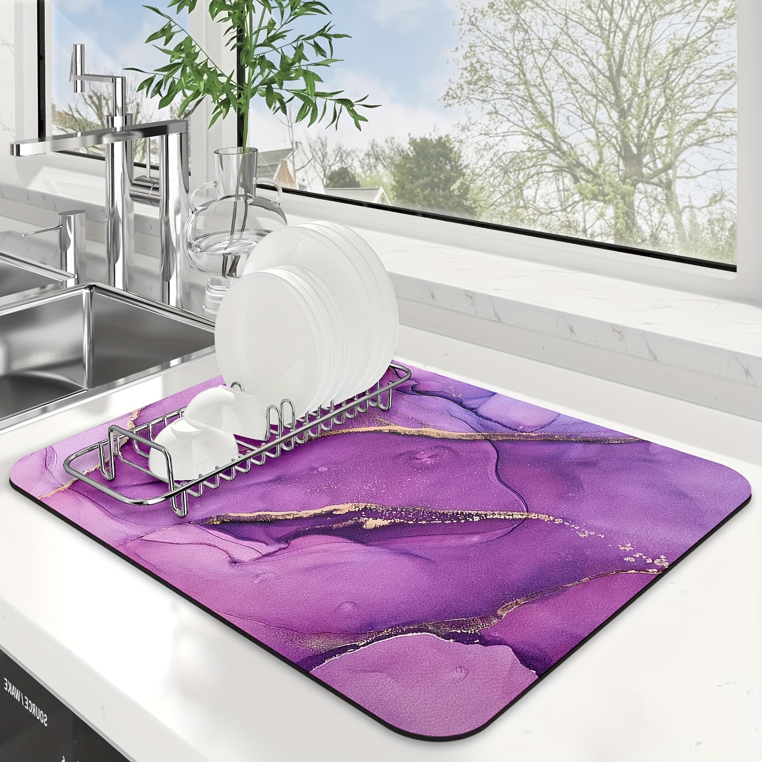 

1pc, Purple Marble Dish Drying Mat For Kitchen Counter, Heat Resistant, Non-slip Rubber Back, Stain Resistant, Super Absorbent, Ideal For Restaurants And Cafes