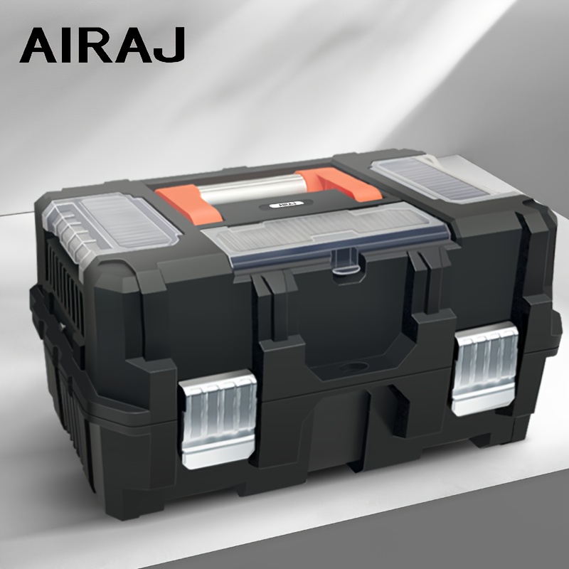 

Airaj Large 3-tier Folding Toolbox - Industrial Grade, Portable & Multi-functional Storage For Hardware, Nails, Screws & More - Durable Black Plastic