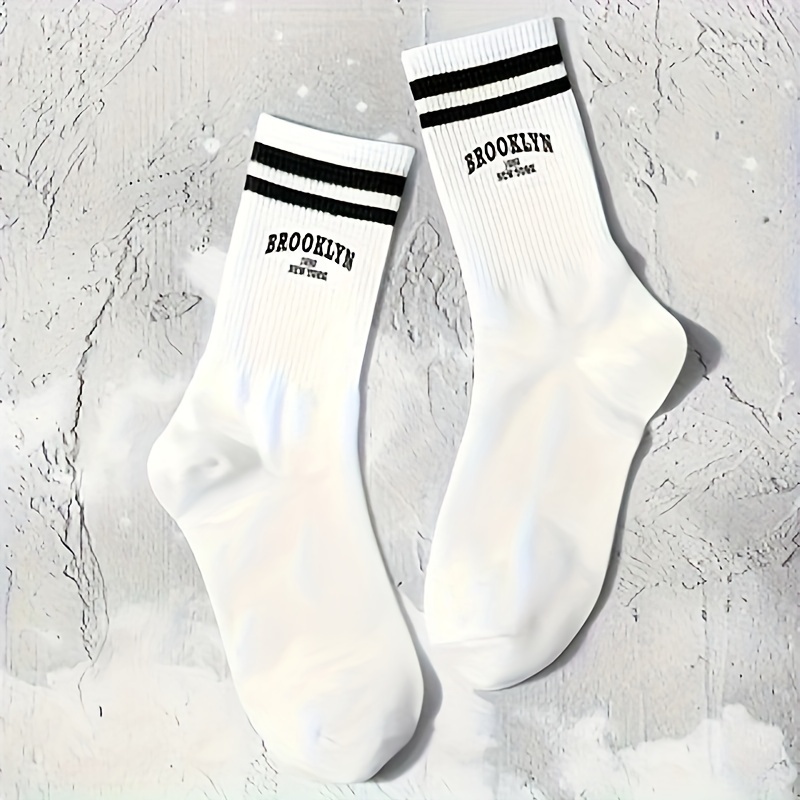 

Letter & Striped Socks, Sports College Style Unisex Mid-calf Socks, Women's Stockings & Hosiery