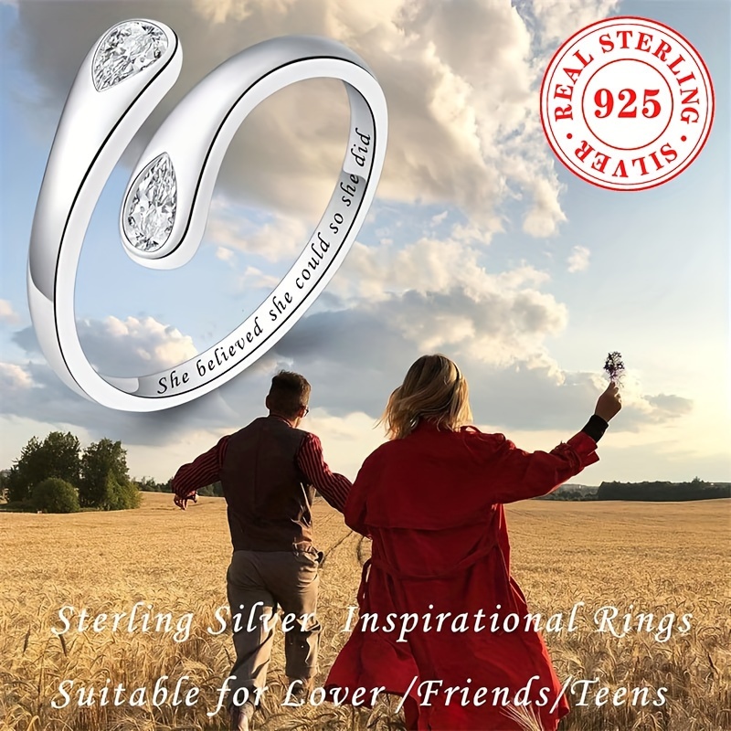 Adjustable Open Cuff Ring 925 Silver CZ Rhodium Plated April Birthstone