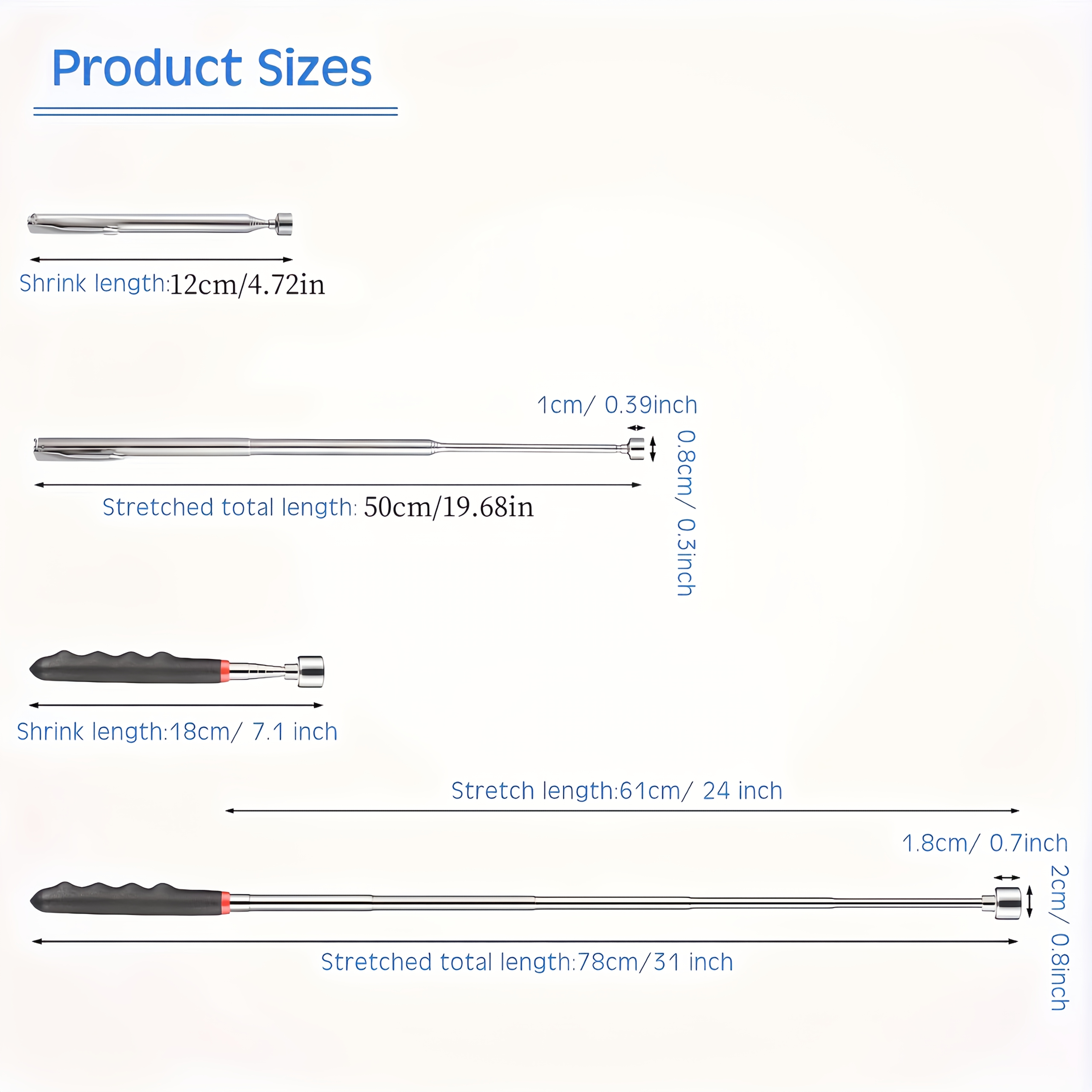 3-in-1 Stainless Steel Telescopic Magnetic Grabber Tool - Non-Electric, Iron Material, Ideal for Automotive & Construction, Hard-to-Reach Areas, No Battery Required, Construction Tool | Telescopic Design | Durable Construction, Magnetic Tool