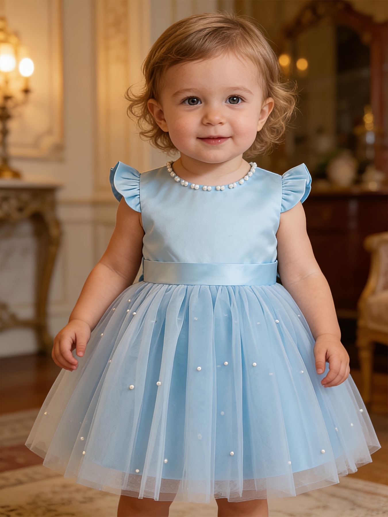 princess polly baby blue dress Girl's Princess Party Dress, Children's Dress with Back * and Pearl  Embellishments, Featuring a Multi-layered Tulle Skirt at the Hem. *  Birthday Celebrations, Valentine's Day Gifts, Weddings *