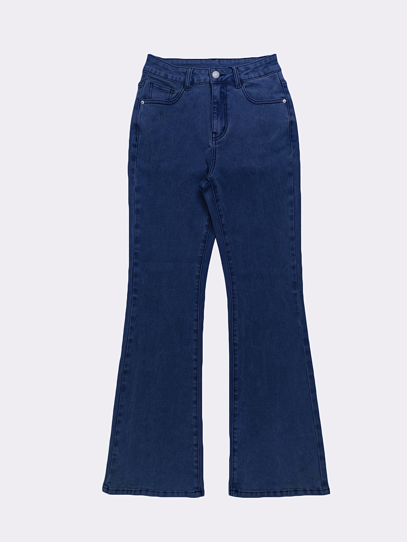 GILIPUR MH1025 Light Blue Retro High-Waist Stretch Straight Leg Women's Pants, Street Style Solid Color Long Pants with Pockets, All-Season Comfortable Stretch Fabric, Machine Washable
