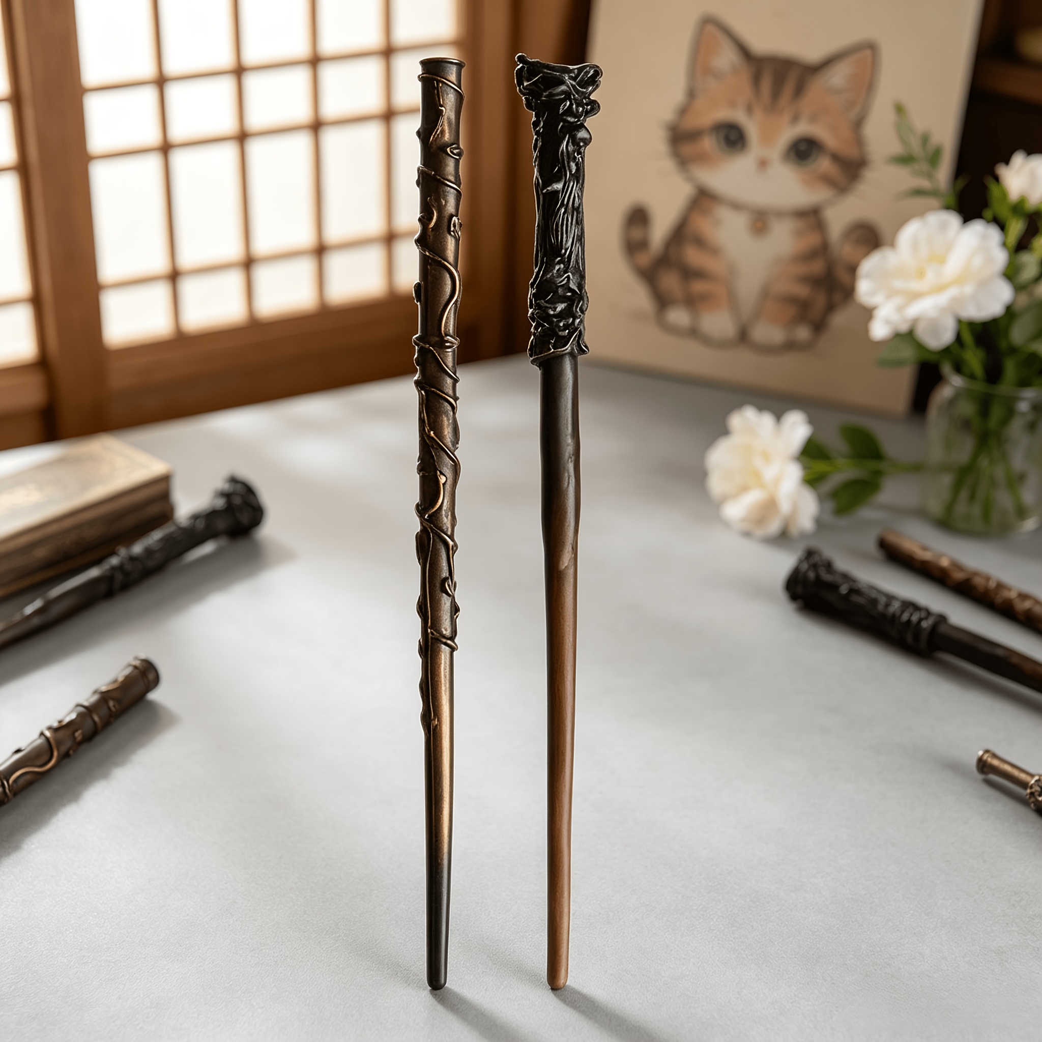 TEMU 2pcs Wb Harry Potter Wand & Hermione Wand - Authentic Resin Replica Suitable For Collectors, Themed Costume, Christmas Gift For &, Wand For Role