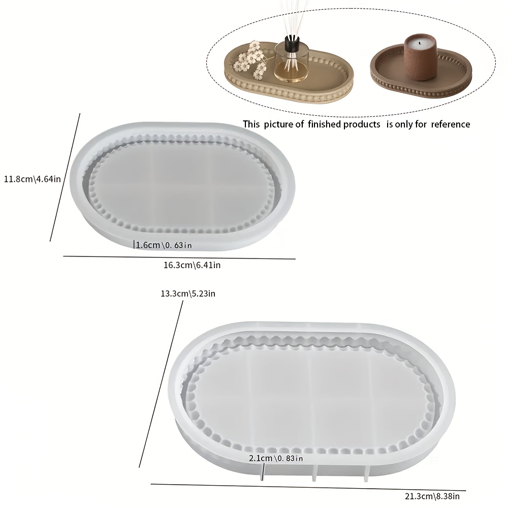 Image of Set Of 2 Oval Silicone Molds For Resin, Ideal For Casting Plaster And Concrete. Features A Design, Suitable For Making Coasters And Dishes For Crafts And Home Decor
