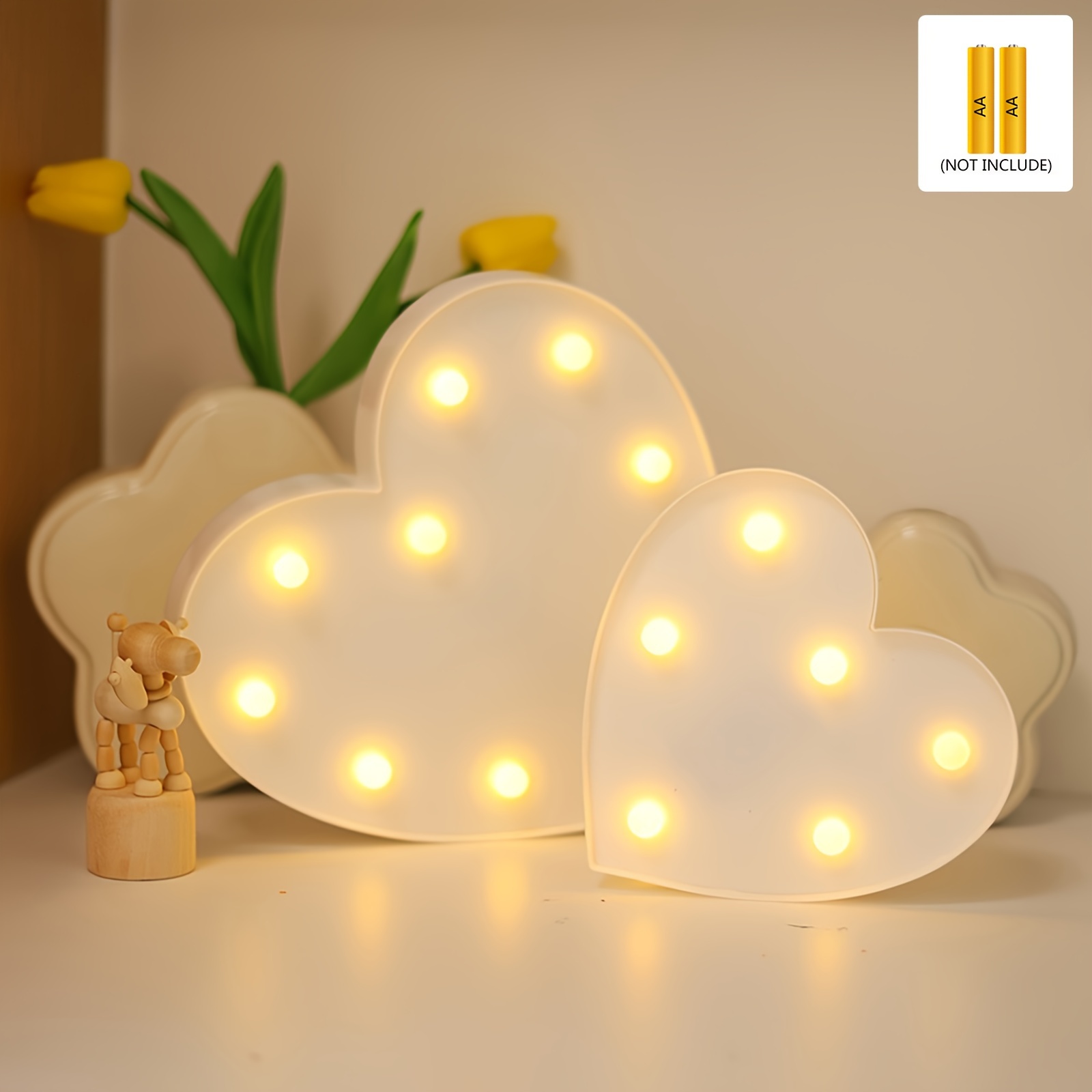 

1pc White Heart-shaped Love Decoration Lamp, Indoor Bedroom Desktop Decoration Night Light, Valentine's Day Gift, Proposal, Wedding Scene Decoration Props Atmosphere Lamp
