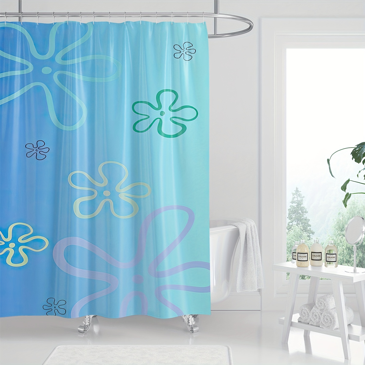 

1pc Cartoon Ocean Digital Print Shower Curtain, Polyester Woven Knit Water-resistant Bath Curtain With Hooks, Machine Washable, All-season, Arts Theme Design