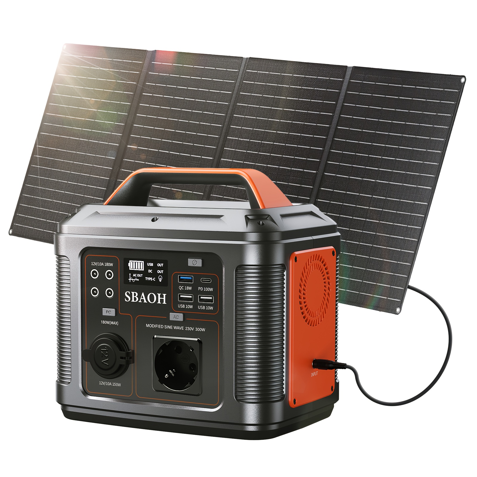 E-shop Leistungsstarke SBAOH 296WH Powerbank | 230V/300W AC Netzteil | Solar Ladegerät Kit für Autos | mit LED-Beleuchtung | Notfall-Stromversorgung,