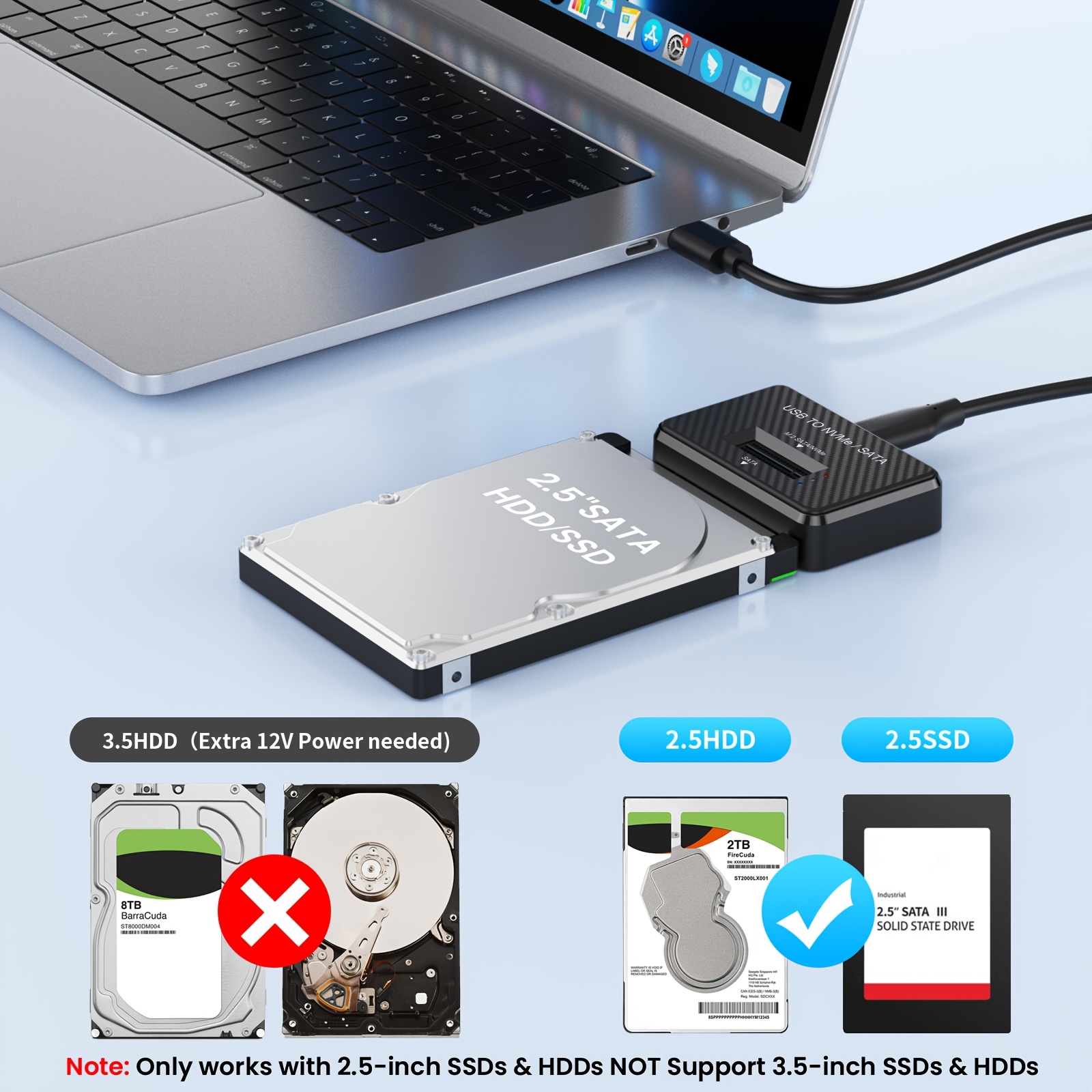 Station d'accueil portable pour NVMe vers USB 3.2 à 10 Gbps, conçue pour les SSD M.2. Cette boîtier externe prend en charge les SSD NVMe PCIe et SATA M.2, prenant en charge les tailles 2280, 2260, 2242 et 2230 – Image 4