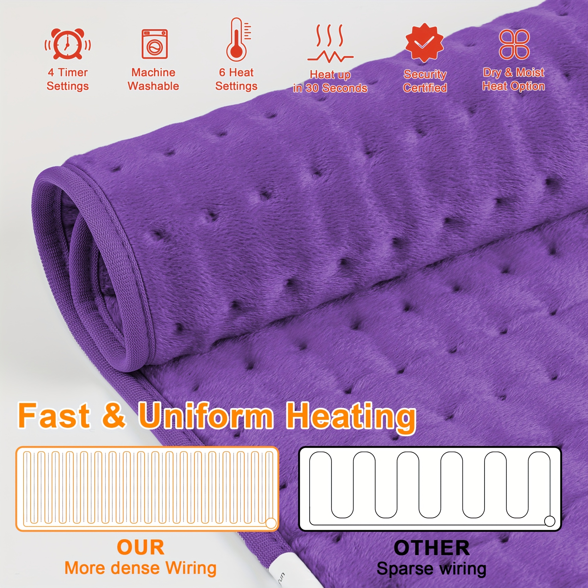 xl heating pad portable electric heating pad for back neck knees legs abdomen 24in 12in 6 heating levels   options fast heating to 140 degrees   machine washable ideal gift for dad and mom holiday gift Product details 3