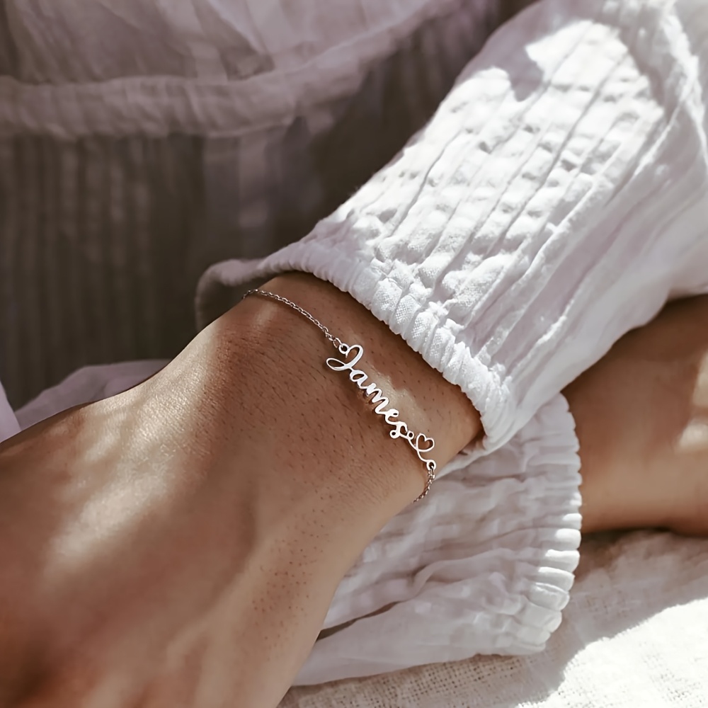 TEMU Bracelet Nom Personnalisé Tendance, Bracelet Nom Cœur Personnalisé, Bracelet avec Étiquette en Acier Inoxydable, Cadeau pour Elle, Cadeau