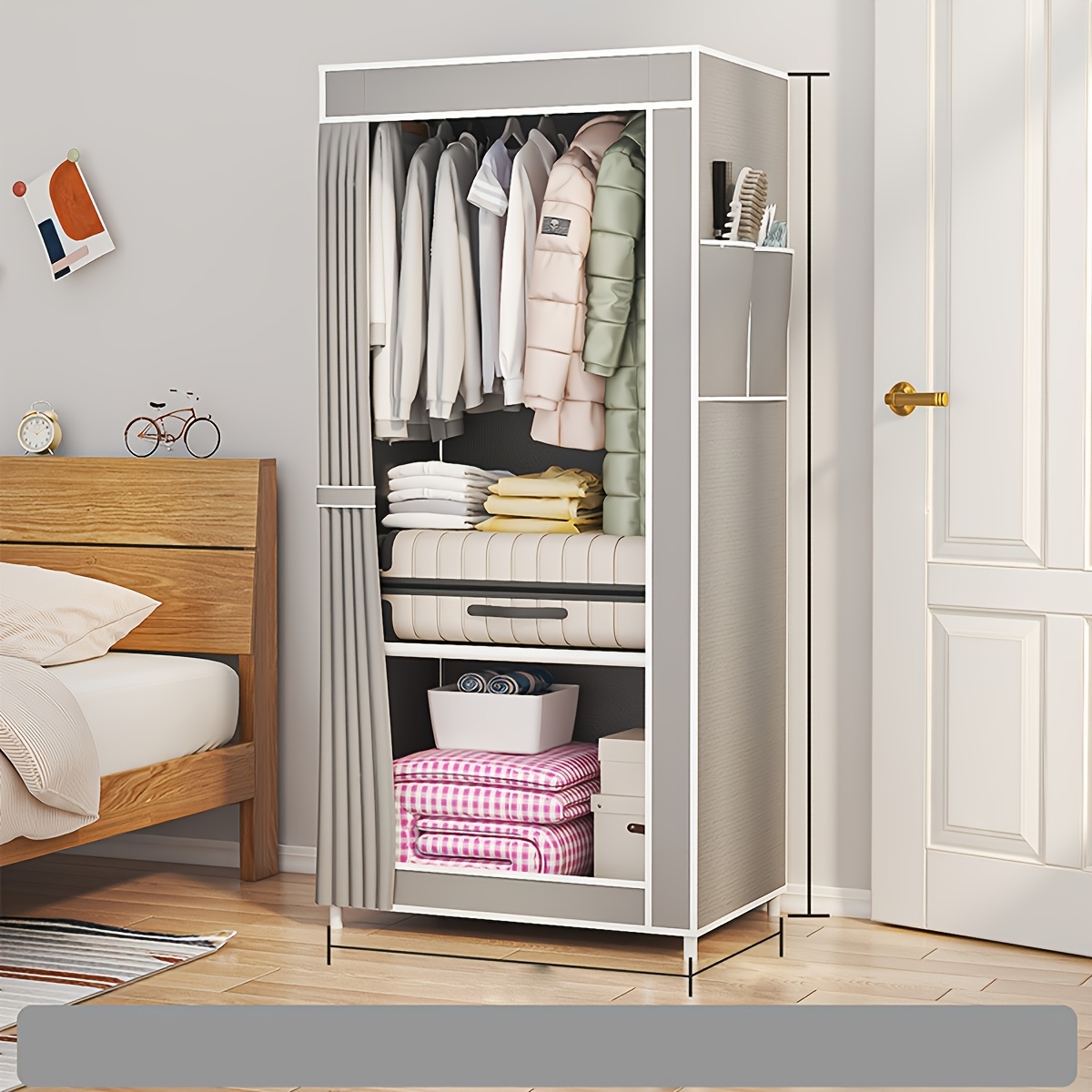 

1pc Easy Assembly Metal Wardrobe Closet, Freestanding Bedroom Storage Organizer With Independent Design, Spacious Closed Storage Capacity Over 3.2 Cubic Feet, Ideal For Home, Dorm - ≥27" Height