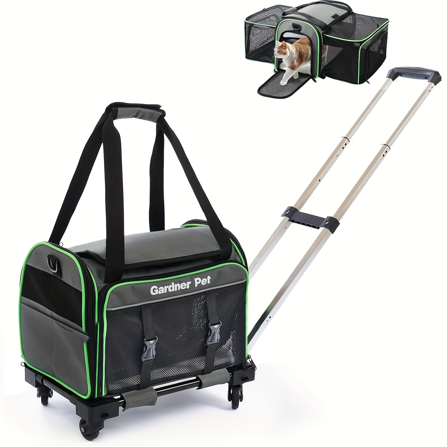 TEMU With Wheels, 6-sided Breathable Mesh, Expandable Extra Large Space, Foldable, Portable, Under 15lb Collapsible, For Cats & Small Dogs, Airline Approved Cat Carrier Soft