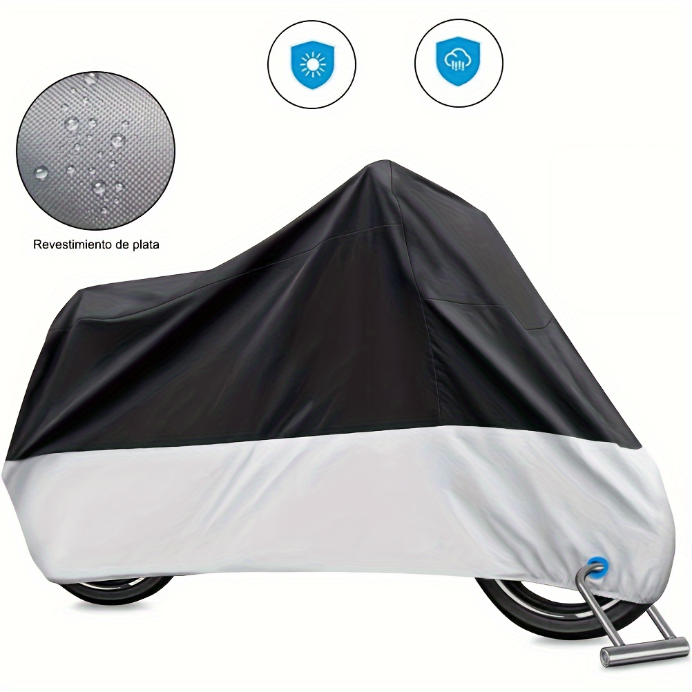

190t Rain And Dust Proof Motorcycle Cover Black + Silver Outdoor Waterproof 245 X 125 X 105 Cm Suitable For 245cm/96.5in Motorcycles