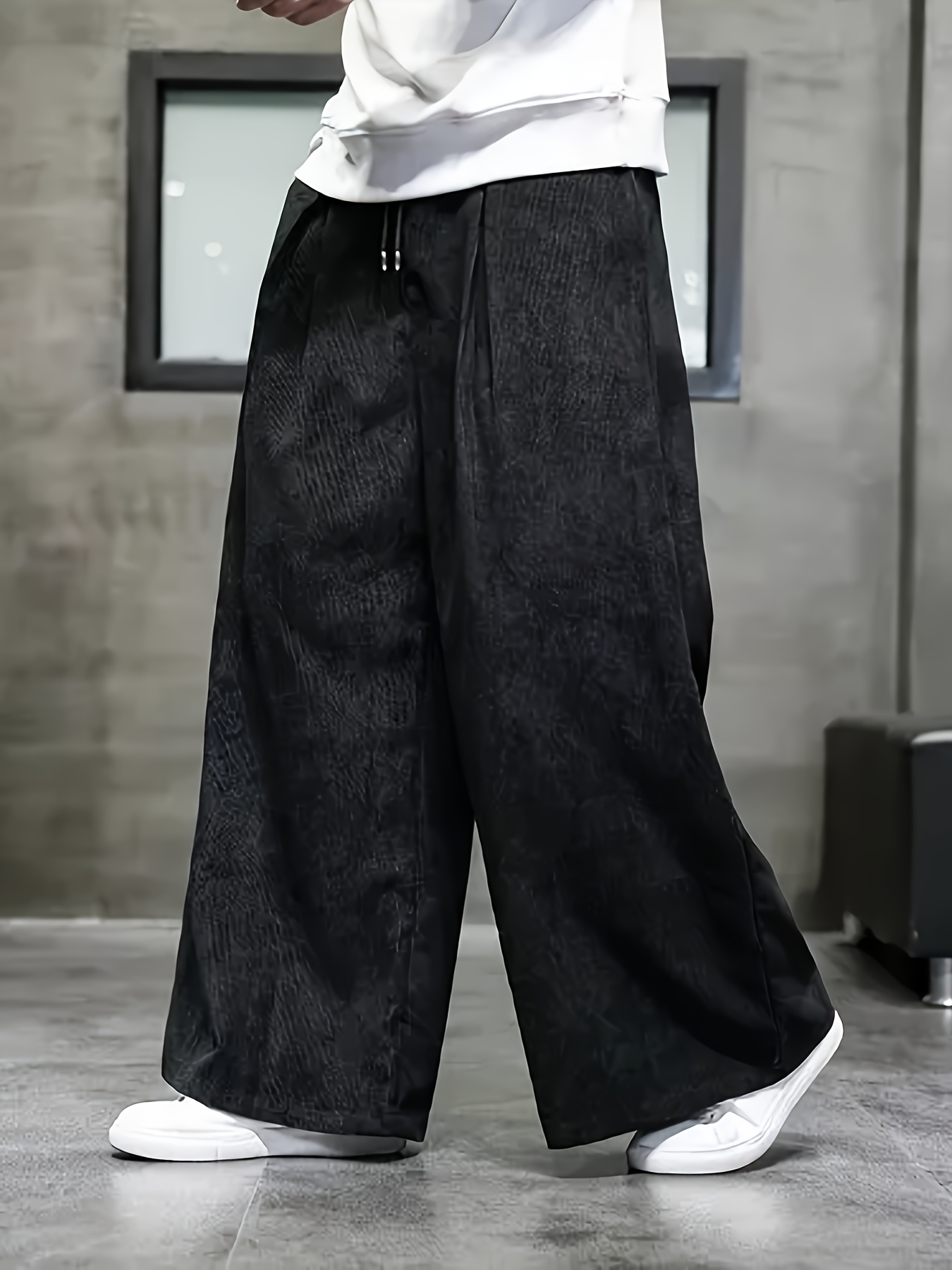 mens wide leg pants super large retro clothing loose velvet Temu