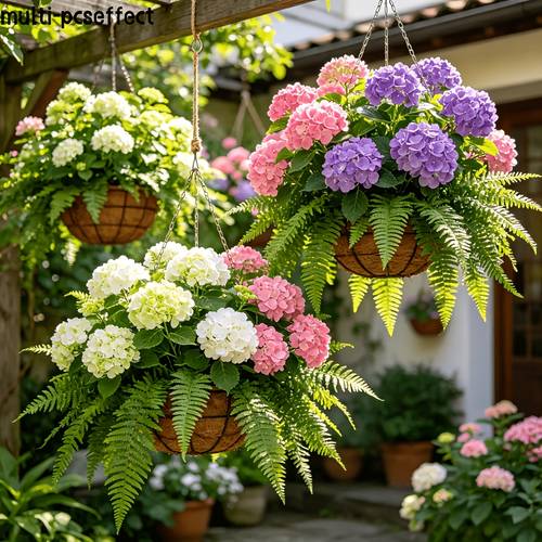 15pcs pink green extra large realistic hydrangea bouquet with boston fern outdoor artificial flowers suitable for home decoration holiday decor photography props wedding decor window display wedding bouquet