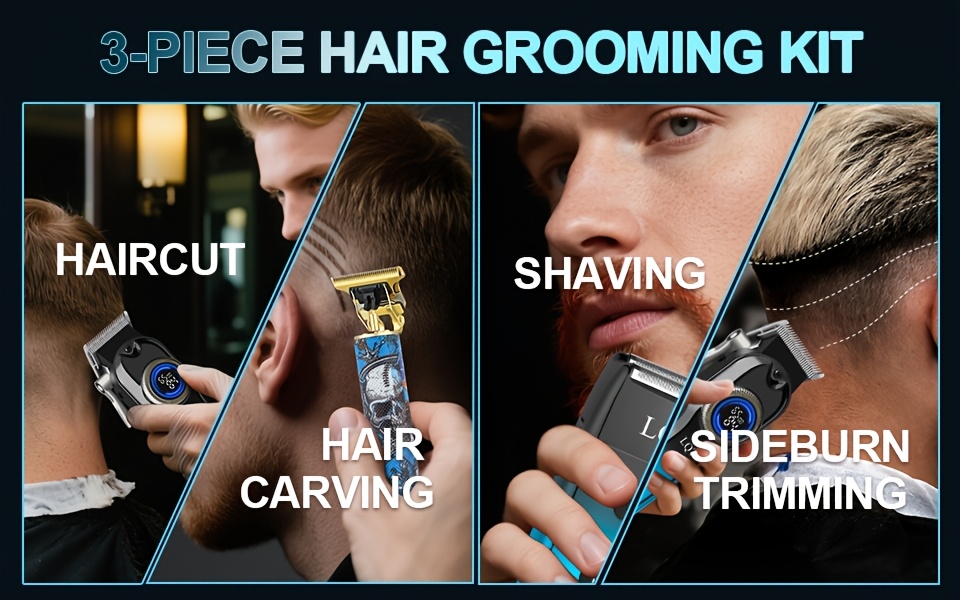 LQT 3-delige Elektrische Professionele Heren Tondeuse, Draadloze Scheerapparaat en Trimmer Set, Multifunctionele Verzorgingstool voor Trimmen, Vormgeven en Groomen, Geschikt voor Thuisgebruik, Reizen, of als Cadeau voor Vriend of Vader