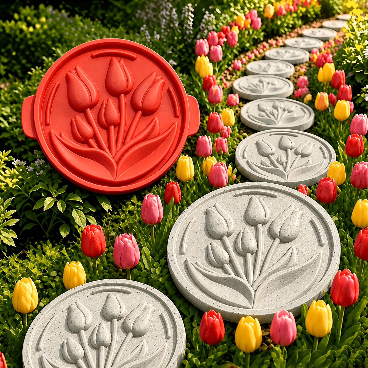 TEMU Reusable Silicone Stepping With Tulip Patterns, Concrete Paver Molds, And Handmade Garden Path Decorative For Outdoor Courtyard Lawn Decoration