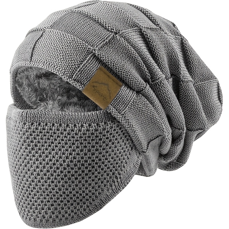 TEMU Juego de gorro de punto y mascarilla facial, diseño de ajuste ceñido, gorro de punto holgado de invierno con protección y para orejas, cuello y