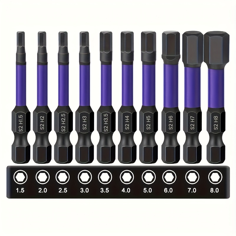 Image of Magnetic Hex Allen Wrench Drill Bit Set, 1/4 Inch Hex Shank, S2 Steel Material, H1.5-h8.0 Metric Sizes, Durable And Easy To Operate, Suitable For Projects, Treated, 50mm