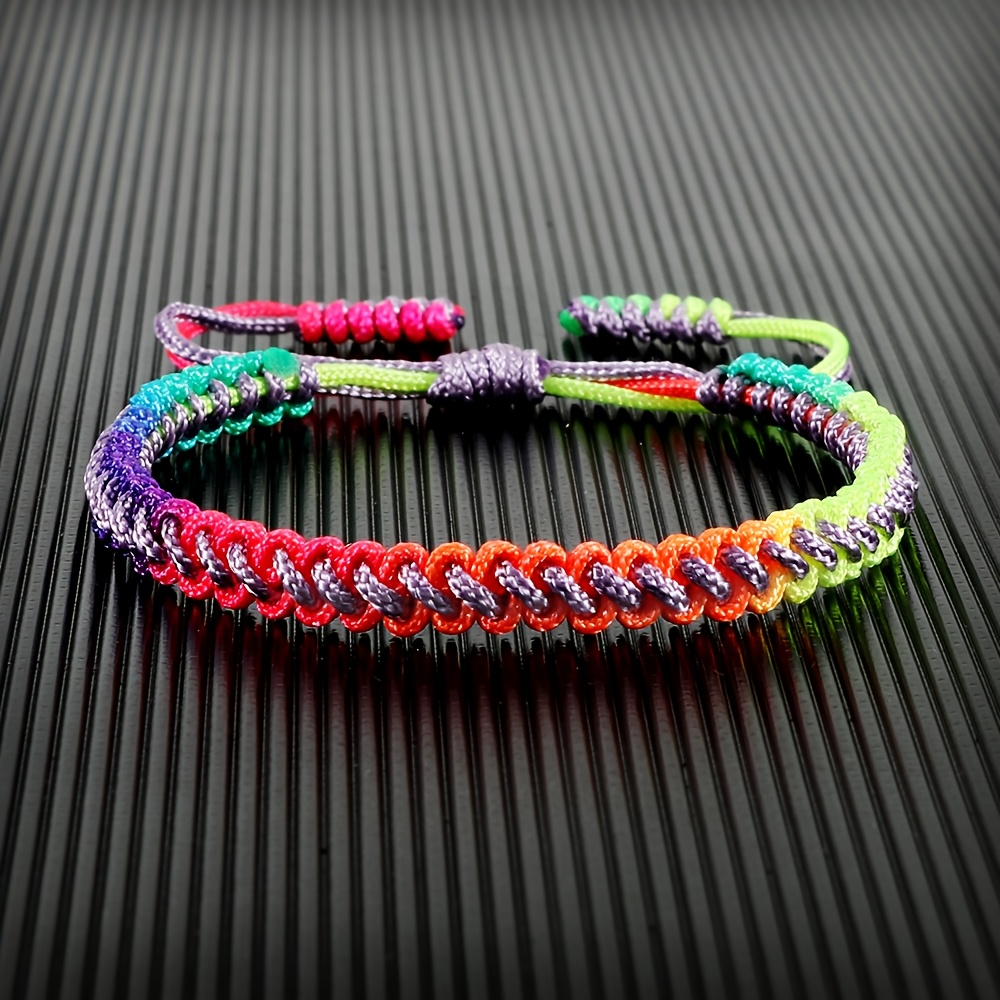 Women's Handwoven Braided Bracelet Boho Rainbow Gradient Adjustable