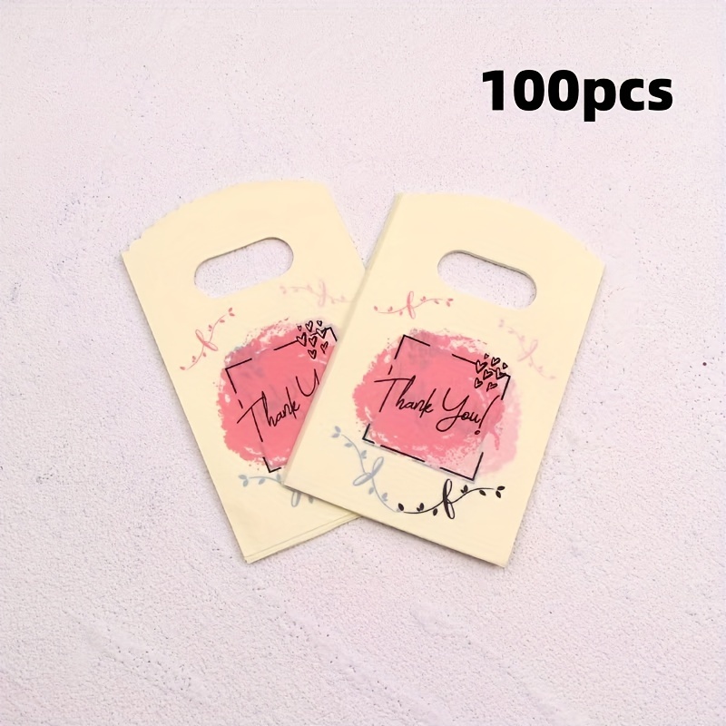 Image of 100pcs Mini Plastic Gift Bags With Handles - 'thank You' Printed, Jewelry Packaging & Party Favors, Jewelry Making Display & Packaging Supplies, Beading&jewelry Making