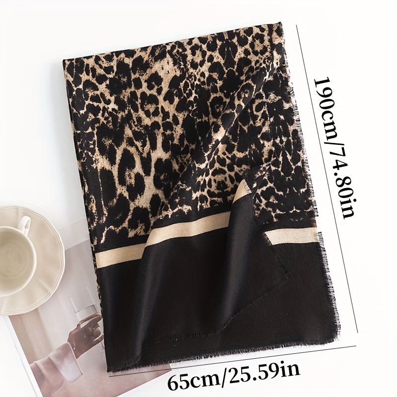 European And American Fashion Leopard Print Faux Cashmere Scarf, Winter Printed Warm Shawl, High-End Commuting Neck Protection, Cold-Resistant Neck Gaiter