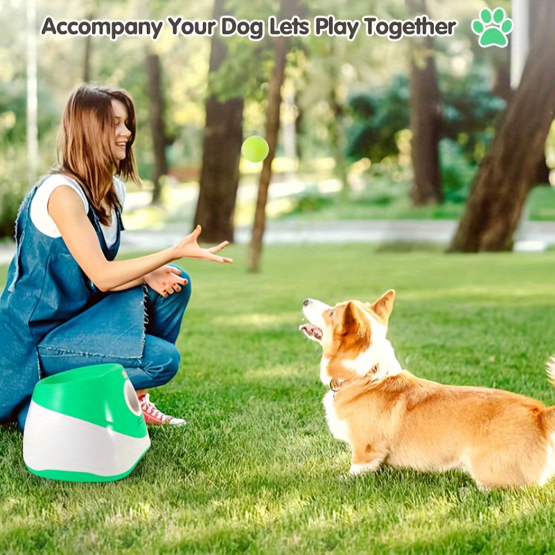 

Automatic Dog Ball Launcher With 3 Distance Settings, Includes 3 Mini Tennis Balls (2 Inches), Interactive Indoor Outdoor Dog Toy, Multiple Color Options (green, Blue, Lime Green)