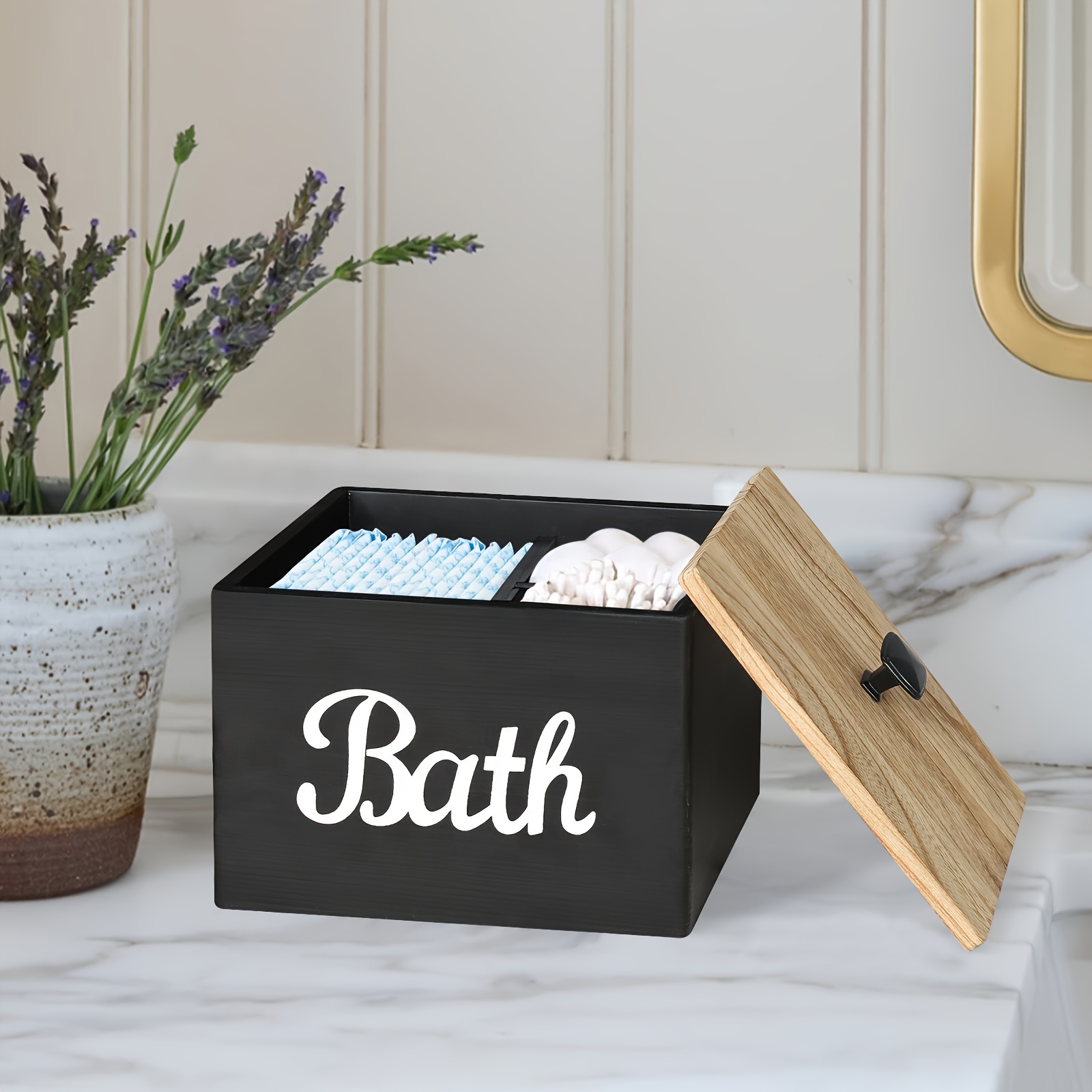 

Tampon And Pad Organizer For Bathroom, Bathroom Container Lid, Bathroom Accessories Organizer , Wood 3 Compartments Week Tampon Removable Dividers