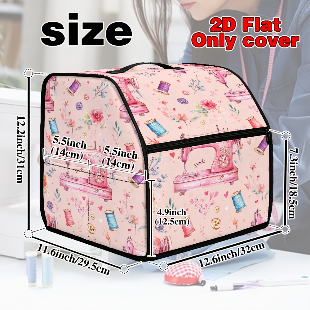 TEMU 1pc para remalladora con bolsa de almacenamiento, cubierta rosa para máquina de coser con diseño floral vintage, con gran capacidad portátil y