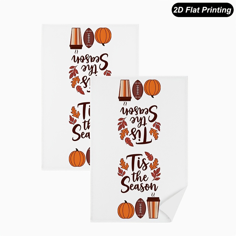 TEMU Cleaning Cloth 2pcs Kitchen Towel Set, "seasonal Theme" Football Pumpkin Cleaning Cloth, Farmhouse Style Dish Towel, Thanksgiving Decoration,