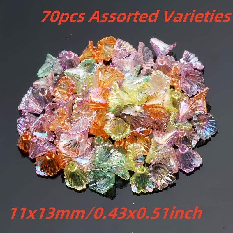 TEMU Random 11x13mm Acrylic Ab Iridescent Trumpet Flowers 70pcs For Jewelry Bracelet Necklace Phone Chain Hair Clip Additions