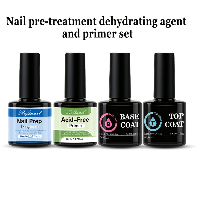 Image of 4pcs Nail Gel Set, Nail Primer, Pre- Dehydrator Gel, Cuticle Oil, Base Coat, , Primer, Gel Polish, Nail Art Supplies