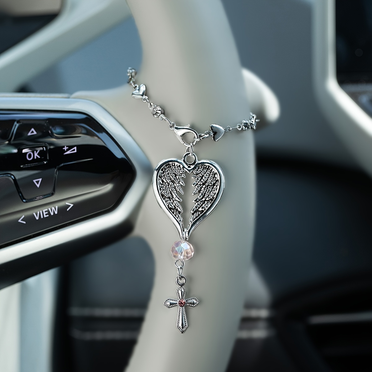 vintage angel feather   accessory steering wheel pendant with chain color   random
