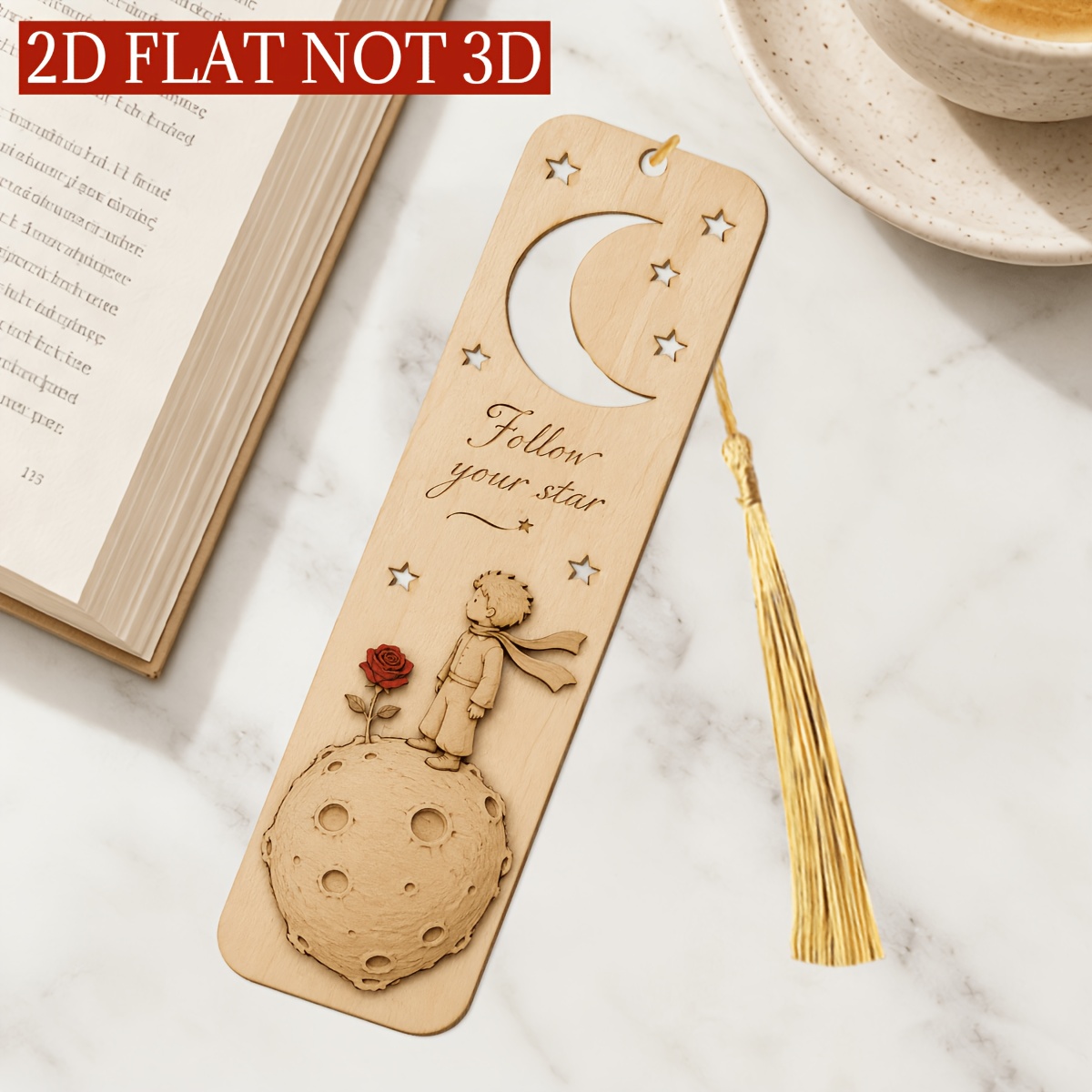 TEMU 2d Flat 1pc The Little Prince Wooden Page Marker Bookmark With Tassel Decoration. Lightweight And , Perfect For Book Lovers And A Great Birthday