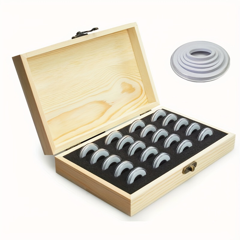 

20-slot Wooden Coin Display Storage Box With Protective Capsules - Adjustable Sizes For Collectibles, Includes Tote Bag - Ideal For Numismatics And Collectible Enthusiasts, Coin Pouch