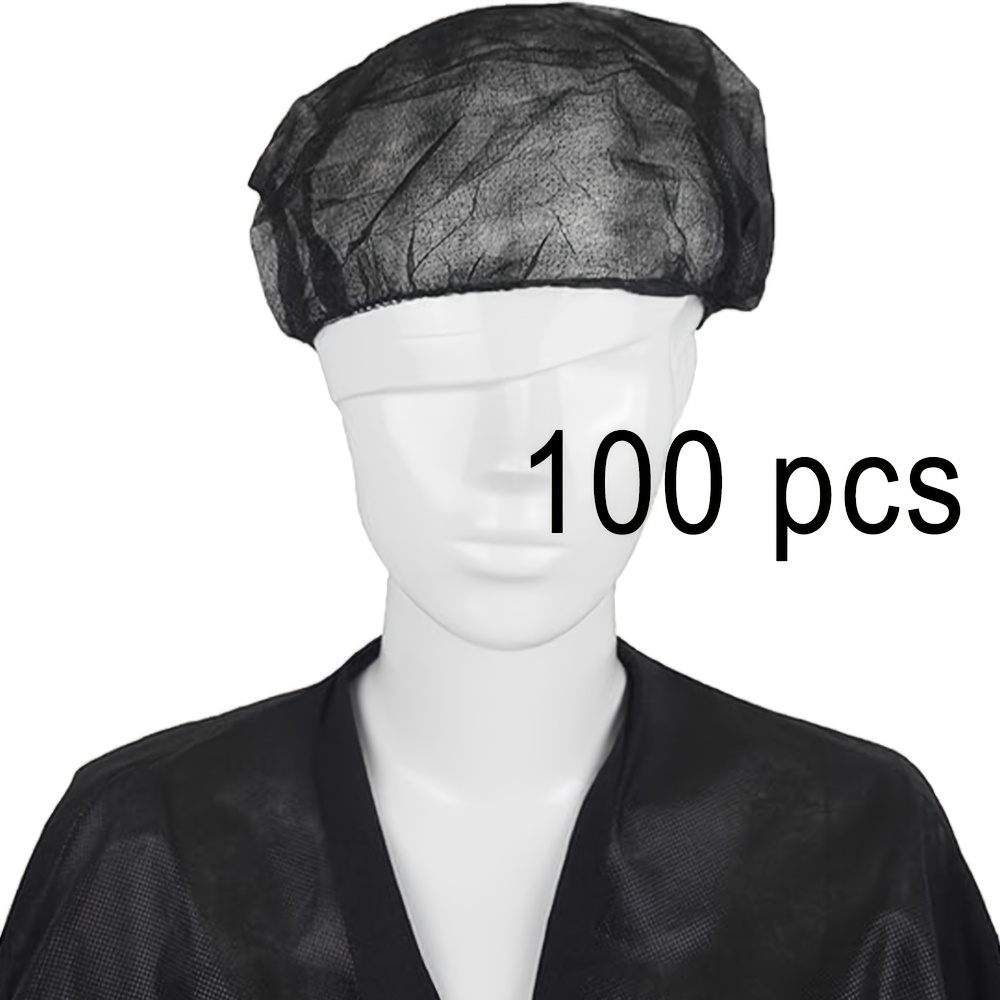 TEMU Lot de 100 bonnets à cheveux bouffants jetables noirs, résille à cheveux, bonnet -poussière élastique pour résilles à cheveux pour , non tissé,
